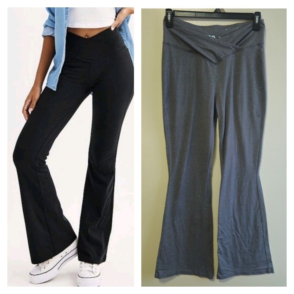 So High Rise Flare Leggings Favorite Crossover Yoga Grey Athleisure Women Large